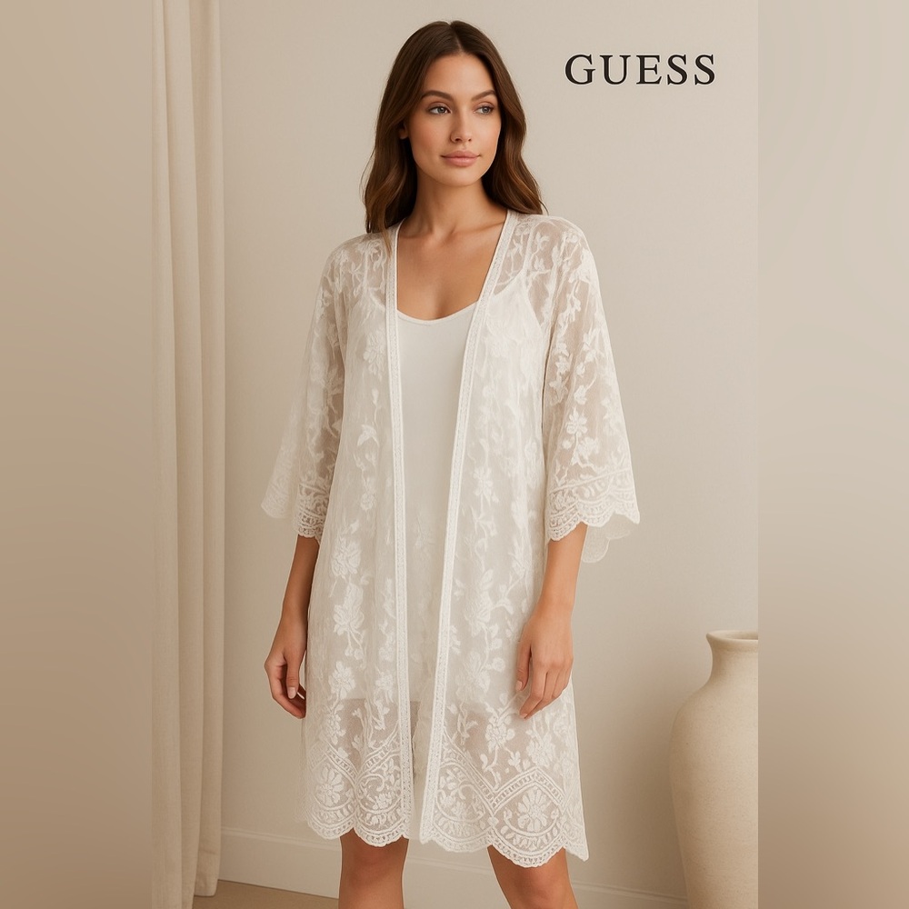 Guess White Lace Overlay Dress